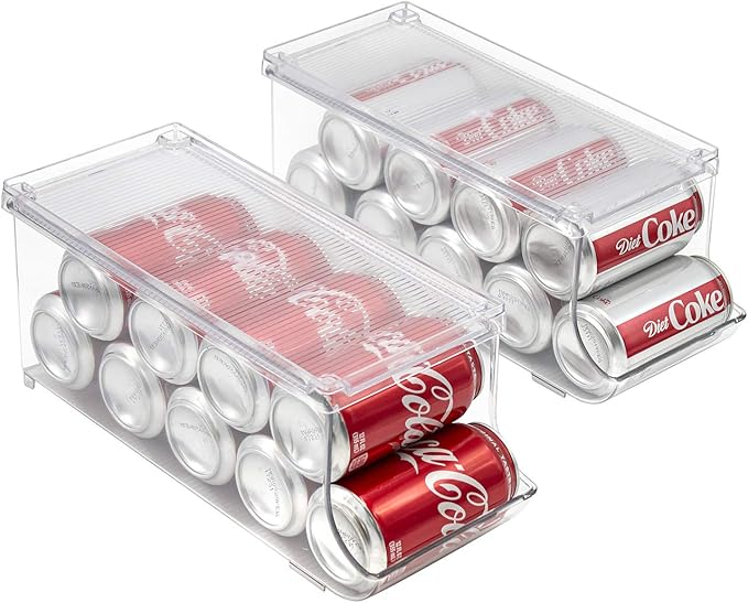 Sorbus Soda Can Organizer for Refrigerator - Stackable Can Holder Dispenser with Lid for Fridge, Pantry, Freezer – Holds 9 Cans Each, BPA-Free, Clear Design, Drink Organizer for Fridge (4-Pack)