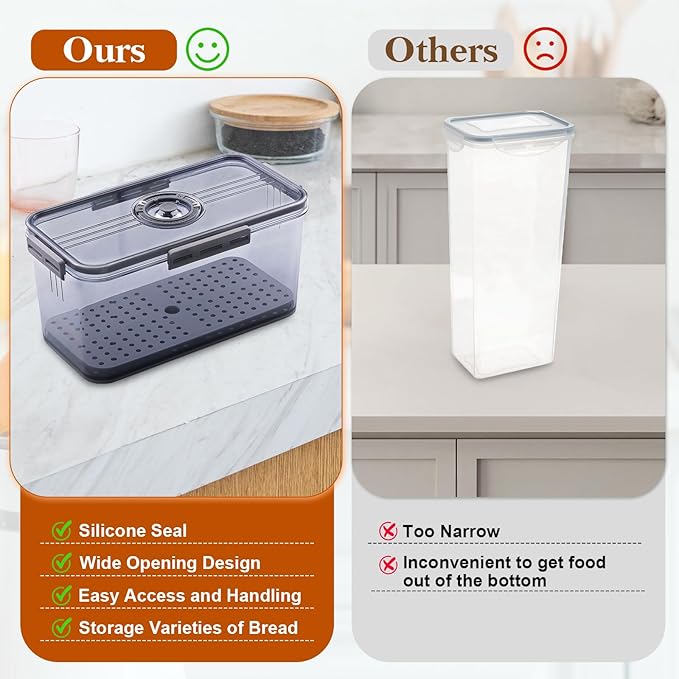 Bread Box for Homemade Bread Boxes for Kitchen Counter Airtight, Time Recording Bread Storage Container with Lid, Bread Containers Storage Airtight Loaf Bread Keeper, Large