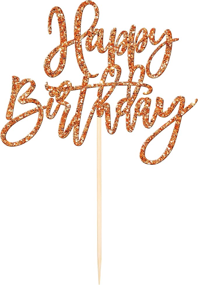 ZHUOWEISM 1 PCS Happy Birthday Cake Topper Glitter Happy Birthday Cake Pick for Celebrating Happy Birthday Anniversary Theme Party Cake Decorations Supplies Orange