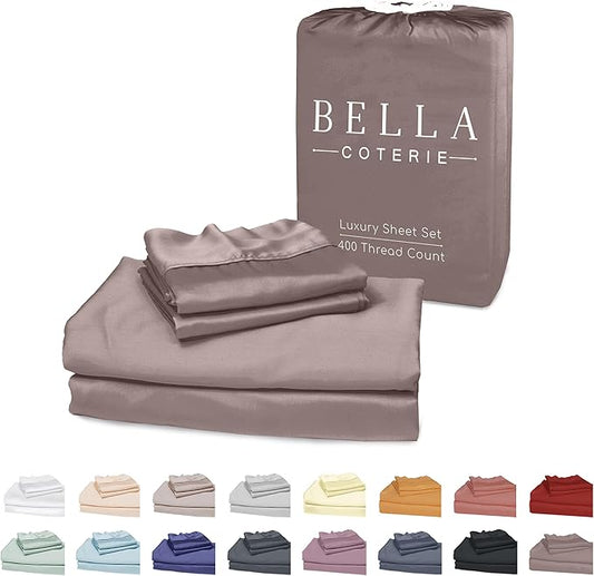 Bella Coterie Luxury Bamboo Viscose Twin XL Size Sheet Set | 100% Organically Grown | Ultra Soft | Cooling for Hot Sleepers | 18" Deep Pocket [Mocha]