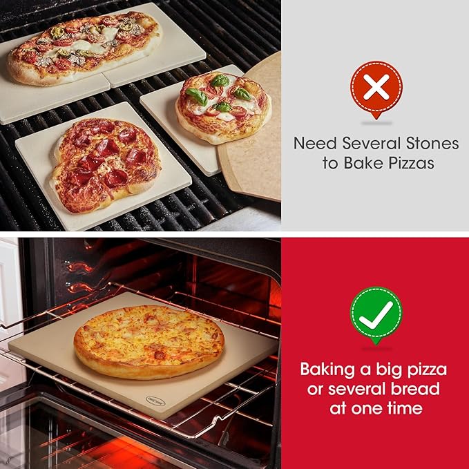 Unicook Extra Large Pizza Stone 18 Inch, Square Baking Stone for Oven and Grill, Heavy Duty Bread Pizza Pan, Thermal Shock Resistant Cooking Stoneware