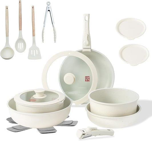 UCClife 17-Piece Nonstick Cookware Set, Family Kitchen Pots & Pans with Removable Handles, Oven & Dishwasher Safe, PFAS-Free for Everyday Cooking