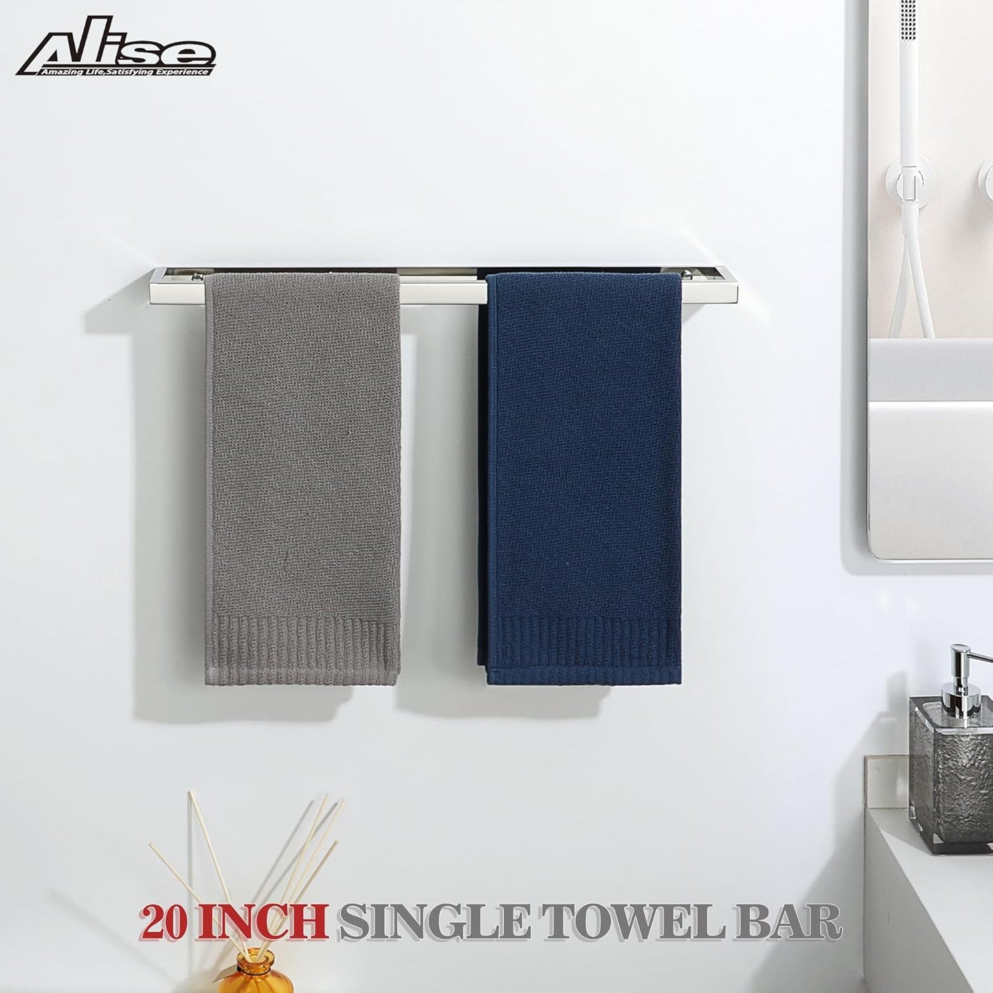 Alise Bath Towel Bar,Wall Mount Towel Holder Towel Rack Towel Hanger for Bathroom Lavatory,20 Inch SUS304 Stainless Steel Towel Rail,Polished Chrome GJF050-C