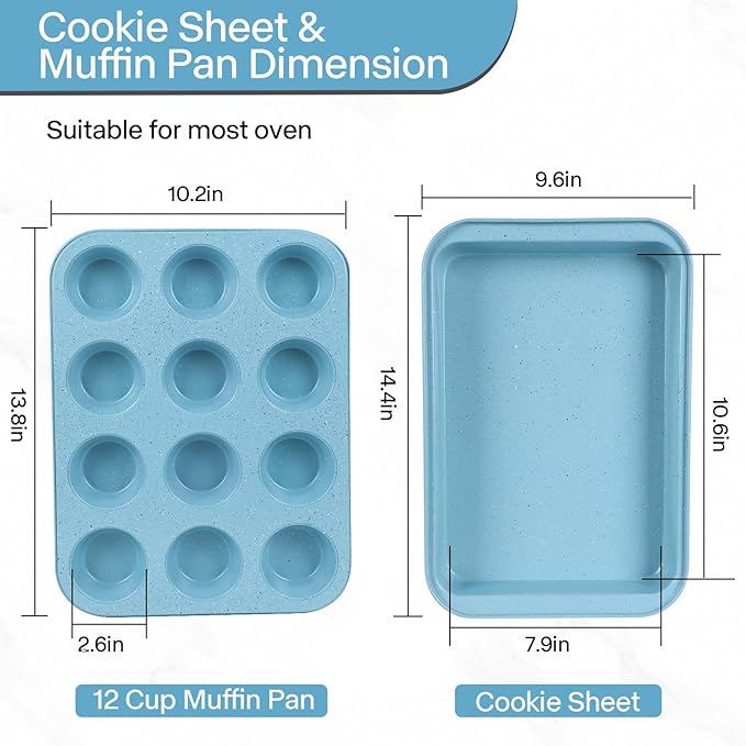 6-Pieces Baking Pans Set Nonstick, Bakeware Sets Stackable, Carbon Steel Oven Baking Set Easy to Use, Unique Blue Baking Sheet Set for Kitchen