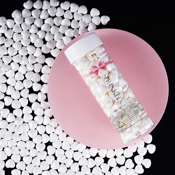 Kasvan White Heart Shapes Sprinkles - Edible Candy Pearls 130g/4.58 Oz, Mix Size, Baking Cake Decorations, Ice Cream Toppings and Cookie Decorating, Wedding Party Chirstmas Supplies (White)