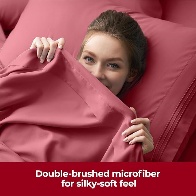 Mellanni Extra Deep Twin Sheets - 3 PC Iconic Collection Bedding - Hotel Luxury, Ultra Soft, Cooling Bed Sheets - Wrinkle, Fade, Stain Resistant (Twin, Brick Red)