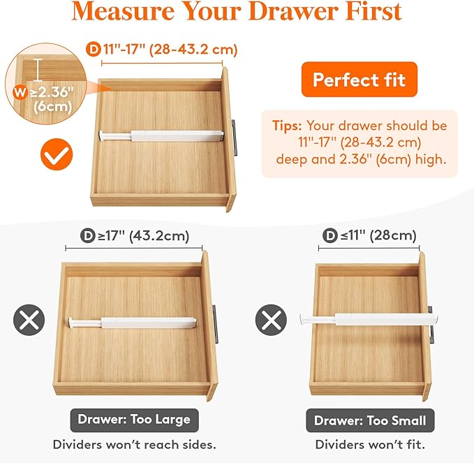 Lifewit 10 Pack Kitchen Drawer Dividers 2.36" High, 11"-17" Adjustable Drawer Organizer for Utensils/Clothes/Makeup, Plastic Expandable Separators in Dresser/Bedroom/Bathroom/Office Storage