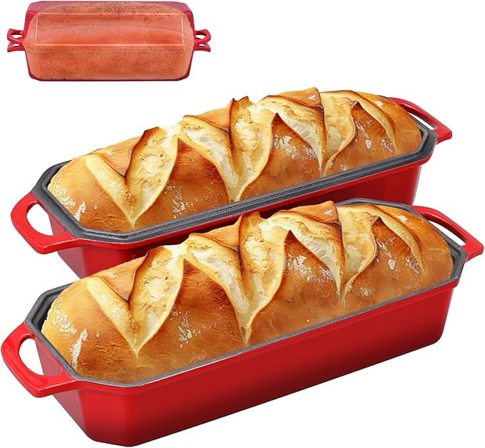 Bread Pan Cast Iron Loaf Pan with Lid Bread Loaf Pan 13x5 Inch Enameled Cast Iron Sourdough Bread Pan,Red