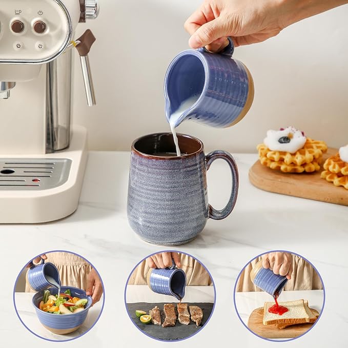 Hasense Sugar and Creamer Set with Lid Spoon, Porcelain Cream Container and Sugar Bowls Set for Countertop, Vintage Coffee Serving Set, Sugar Holder and Creamer Pitcher Set for Home Decor, Sky Blue