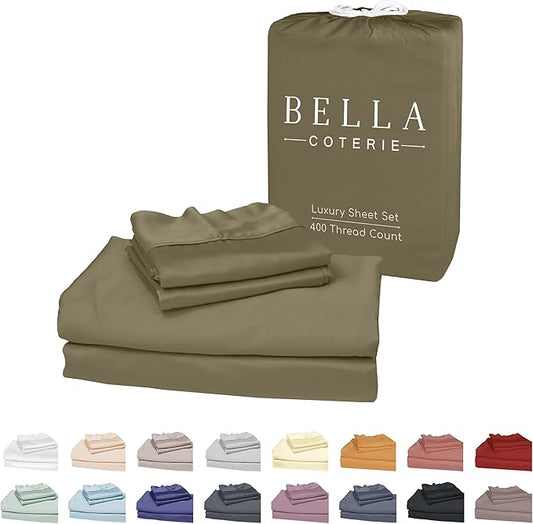 Bella Coterie Luxury Bamboo Viscose Split King Size Sheet Set | 100% Organically Grown | Ultra Soft | Cooling for Hot Sleepers | 18" Deep Pocket [Olive]