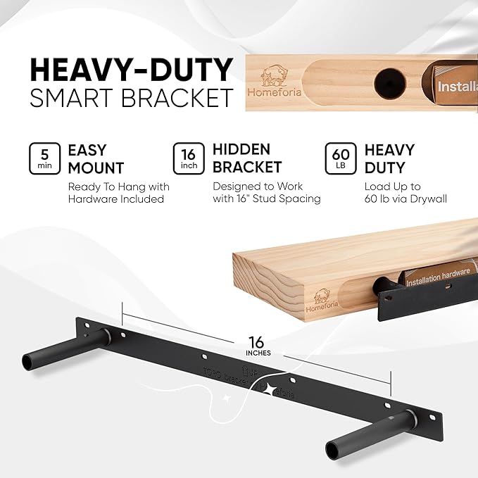 Homeforia Black Floating Shelves 36 inches Long, High End Solid Real Wood 36 inch Floating Shelf for Wall Mounted, Black Wooden 36in Floating Shelves, Heavy Duty Bracket, 36 X 6.5 X 1.75 in, Set of 2