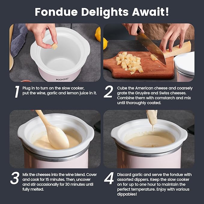 KOOC Small Slow Cooker, 0.65 Quart, Free Liners Included, Upgraded Ceramic Pot, Nutrient Loss Reduction, Sauces, Stews & Dips, Stainless Steel, Pink, Round