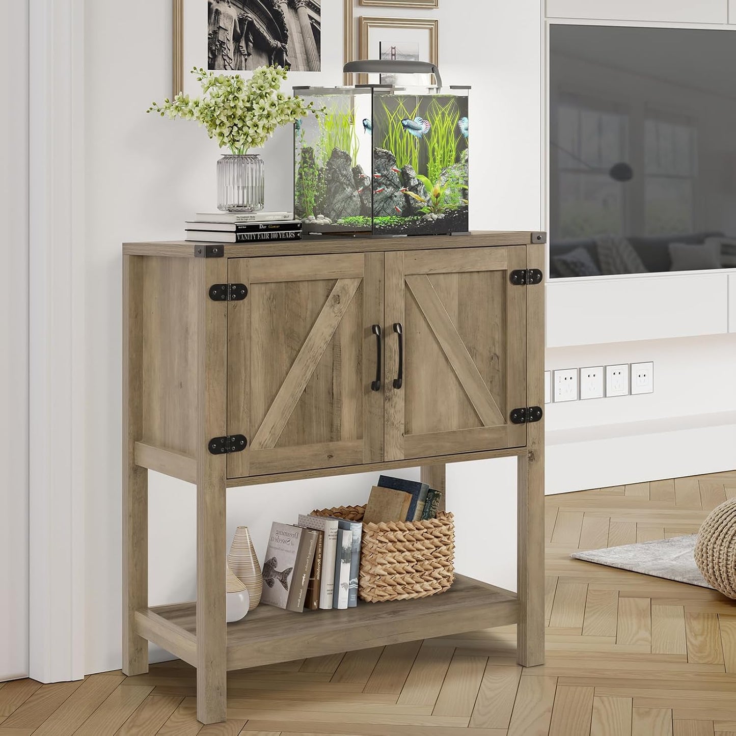 Sofa Table Console Table,Coffee Bar Cabinet,31.5 L x 13.8 D x 34.65 H Entryway Table with 2 Storage Cabinets,Farmhouse Foyer Table,Buffet Sideboard for Kitchen,Hallway (Rustic Brown)