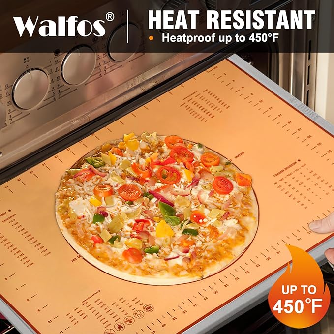 Walfos French Rolling Pin Set - Natural Wooden Rolling Pins (8inch, 15.7inch) With Non-stick Silicone Fiber Pastry Mat, Baking Dough Roller for Pizza, Pie, Pasta, Bread, Pastry