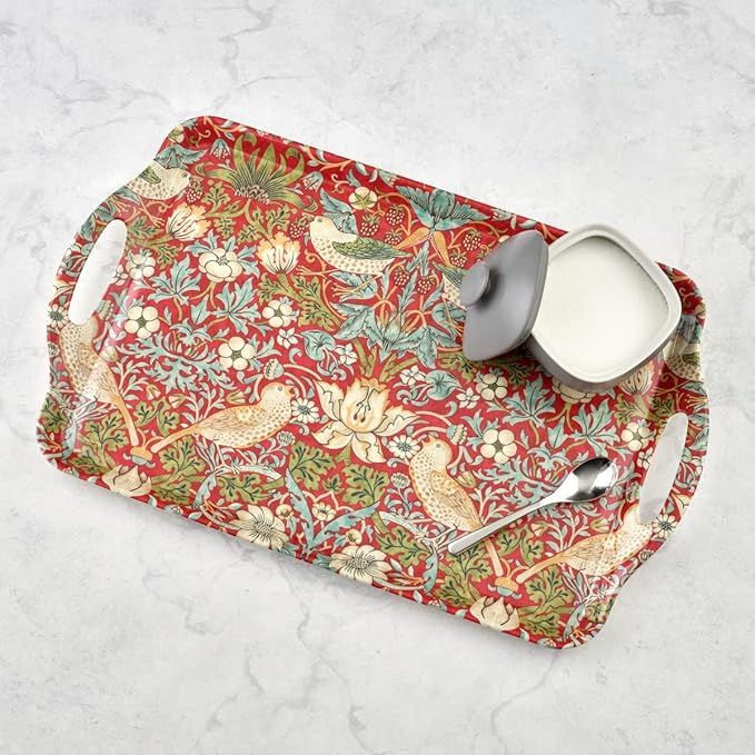 Pimpernel Morris & Co Strawberry Thief Red Melamine Tray with Handles - Elegant Serving Tray for Tea Parties, Decorative Table Display - Stylish Kitchen & Dining Organization, Ideal Gift for Her