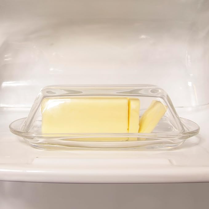 Kangaroo Decorative Clear Glass Butter Dish with Lid for Countertop & Refrigerator - Crystal Covered Butter Tray Storage Container Holder for Counter & Fridge - Best Small Dish Flip Top Lid BPA FREE