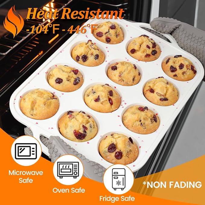 CAKETIME Regular Size Muffin Pan with Metal Reinforced Frame, Silicone Cupcake Pan Easy to Handle Nonstick 12 Cups Silicone Muffin Pans for Baking BPA Free 2 Pack