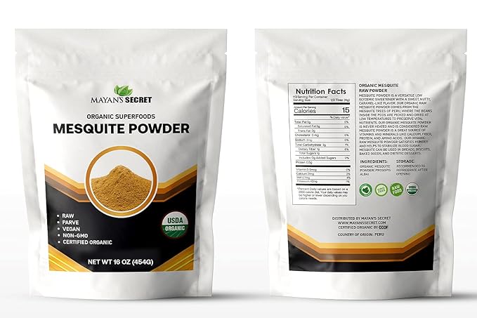 Mesquite Powder USDA Certified Non GMO, Vegan Protein Superfood Natural Fiber - Perfect for Smoothies and Baking 16 Ounces