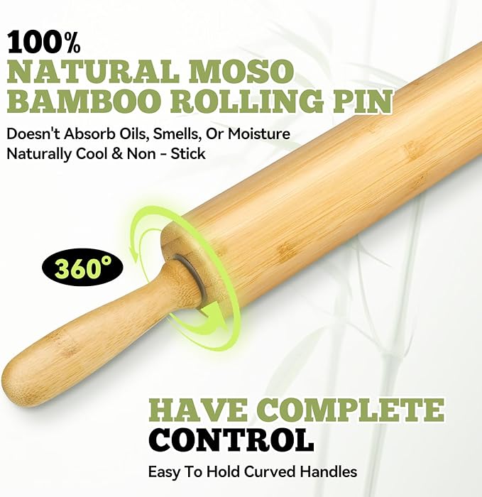 2 Pack（10 inch &17.5 inch） Wooden Rolling Pin for Baking - Long Dough Roller for All Baking Needs