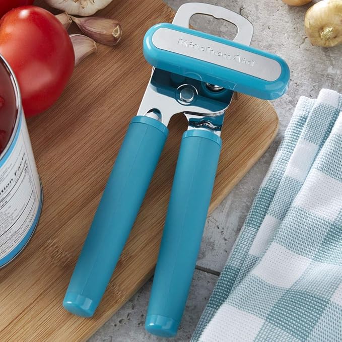KitchenAid Classic Multifunction Can Opener and Bottle Opener Easy to Use, Razor Sharp Stainless Steel Cutting Wheel, Soft Ergonomic Handles, Ocean Drive