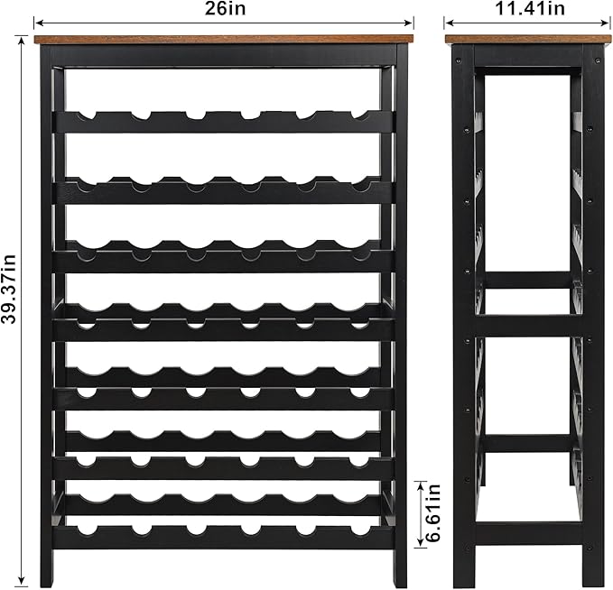 VASMIA 42 Bottles Bamboo Wine Rack,7-Tier Wine Rack Freestanding Floor with Table Top, Wine Storage Shelf for Kitchen Dining Room Bar,Rustic Brown and Black