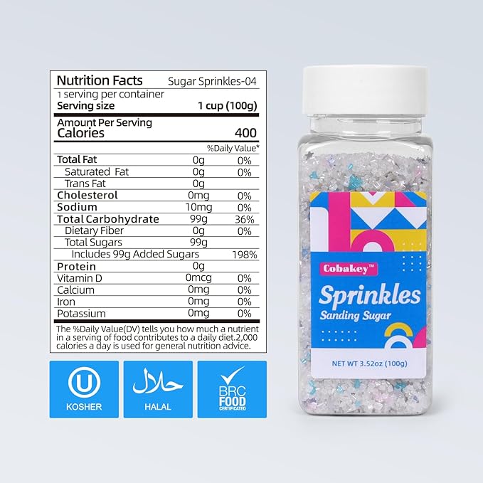 White Sanding Sugar Edible Silver Glitter Stars Mix, Edible Sugar Sprinkles for Cake Decorating, Sparkling Edible Sanding Sugar for Cupcake Toppers Cookie Decorations For Wedding Party Celebrations 3.5oz (mermaid)