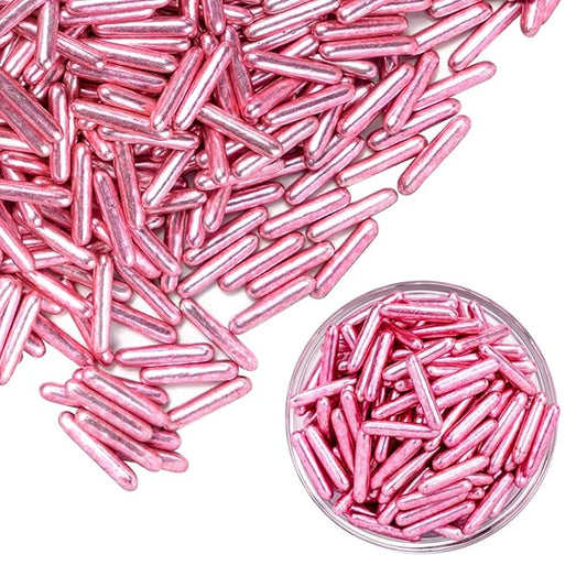 Rose Gold Rods Sprinkles, Edible Pearl Sprinkles for Cupcake Decorating, Donut, Cake Decorations, Wedding Party Valentines Easter Supplies, 120g/4.23oz