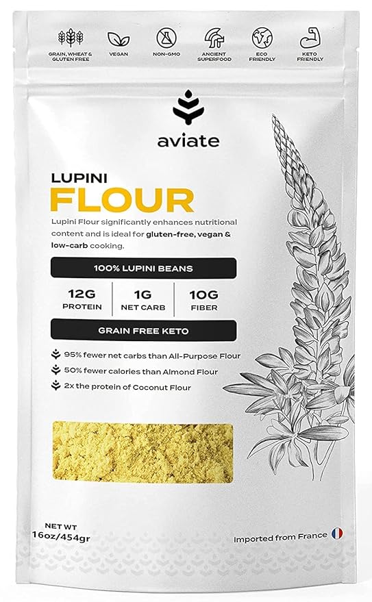Aviate Lupini FLOUR - Keto & Vegan Friendly Superfood - Non-GMO - Gluten Free - Lupin Flour Keto - High Protein, Low Calorie & Low Carb - Rich in Dietary Fiber and Minerals - 100% Lupin Beans - 16 Ounces (Pack of 1)