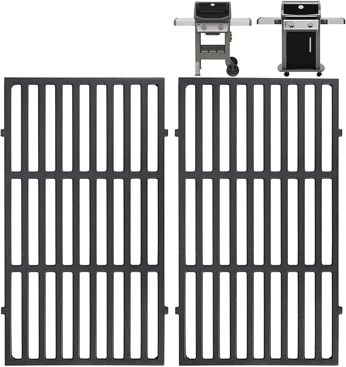 17.5 Inches Cast Iron Grill Grates Replacement 7637 for Weber Spirit I II 200 Series, Spirit E210 E220 S210 S220 Gas Grills (with Front Control Knobs), Grill Grates Parts for Weber Spirit 200