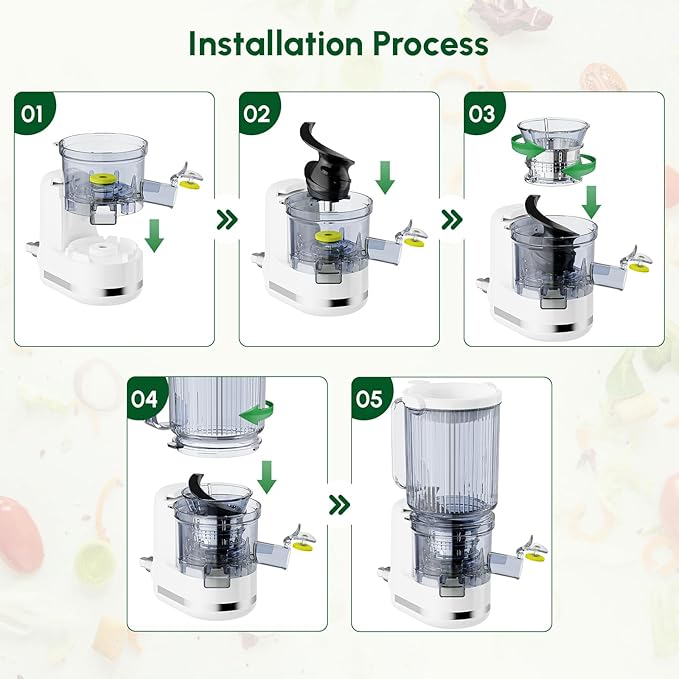 Masticating Juicer Attachment for KitchenAid Stand Mixer, Cold Press Slow Juicer with 4.9" Large Feed Chute for Whole Fruits & Vegetables, Includes 2*1L Measuring Cups for Kitchenaid Mixer Attachments