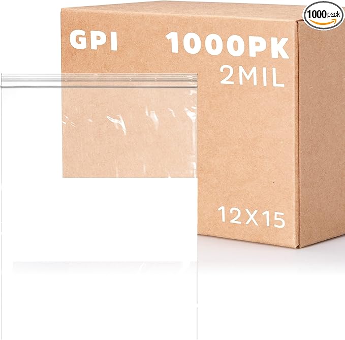 12" x 15" Large Zip Bags, 2 Mil Thick Clear Plastic Reclosable Zipper Lock Bags with Write-on White Block, with Resealable Zip Top Lock for Food Storage & Office Supplies, 1000 Count