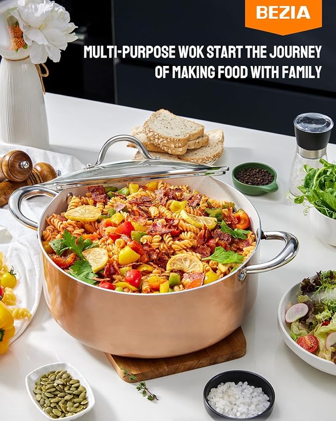 BEZIA 8 Quart Nonstick Stock Pot with Lid, Induction Cooking Pot, Soup Pot for All Stovetops, Non-toxic and Oven Safe, PFOA PFAS Free, Golden