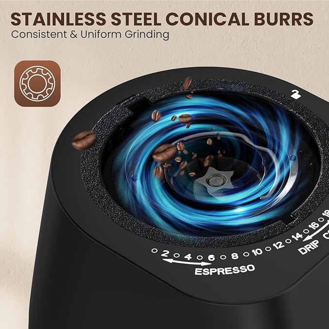 Conical Burr Coffee Grinder with Touch Panel, Adjustable Coffee Bean Grinder with 30 Grinding Settings,2-12 Cups for Espresso,French Press & Drip Coffee