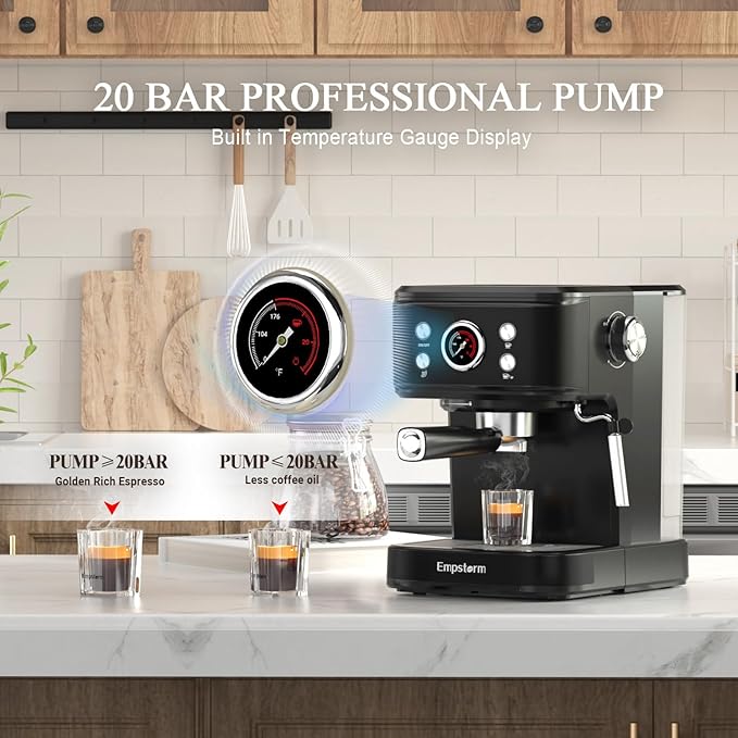 Espresso Machine Latte Coffee Makers 20 Bar, 2 IN 1 Professional Cappuccino Machine and Milk Frother Steam Wand Compatible for NS Original Capsules for Home Brewing - Black