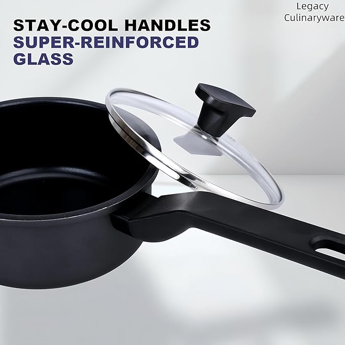 Nonstick Sauce Pan with Lid,2QT small pot, PFOA Free,Kitchen Pots Induction Pot,Black