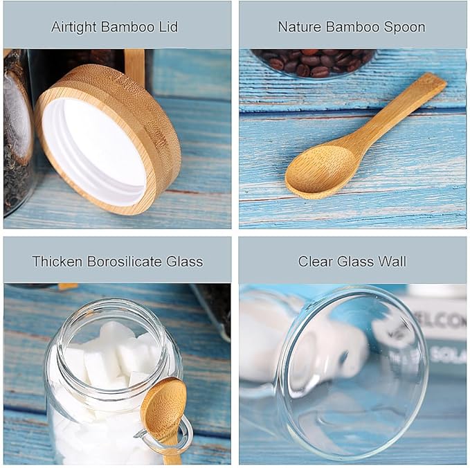 Glass Jar with Screw Lid and Spoon Set of 3, 16 OZ Tea Containers for Loose Leaf Tea, Salt and Sugar Containers for Countertop, Yogurt Jars for Overnight Oatmeal