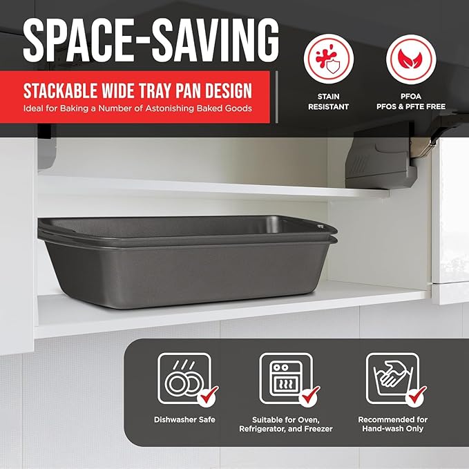 Nonstick Loaf Pan Set Pack of 2, 10.2" & 11" Large Baking Bread Pan, Oven Safe Up to 450°F, PFOA, PFOS, PTFE Free, Space Saving Stackable Design, Stain Resistant, Dishwasher Friendly, Gray Marble