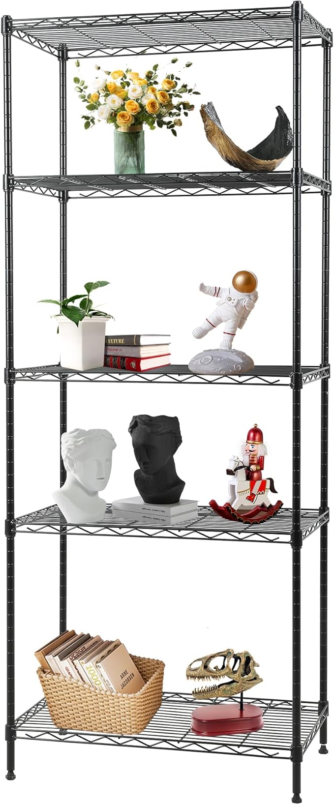 FDW Shelves,Wire Shelving Utility Storage Shelves Shelving Unit NSF Certified Height Adjustable Metal 5 Tier Shelves Easy Assembly 24" L x 14" W x 59" H,Black