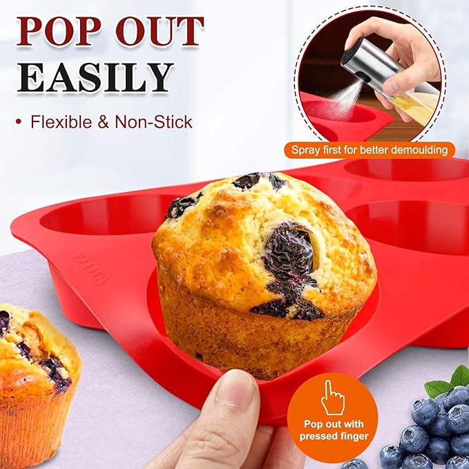 Walfos Silicone Muffin Pan - Cupcake Pans Set of 3, Including 24 Cups Mini Muffin Pans, 12 Cups Regular & 6 Cups Jumbo Muffin Pan, Pop Out Easily - BPA Free & Dishwasher Safe
