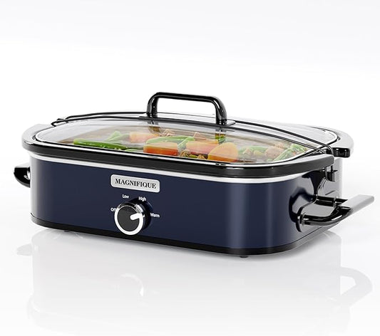 [NEW] MAGNIFIQUE 4-Quart Slow Cooker with Casserole Manual Warm Setting - Perfect Kitchen Small Appliance for Family Dinners, Dishwasher Safe Crock, Blue