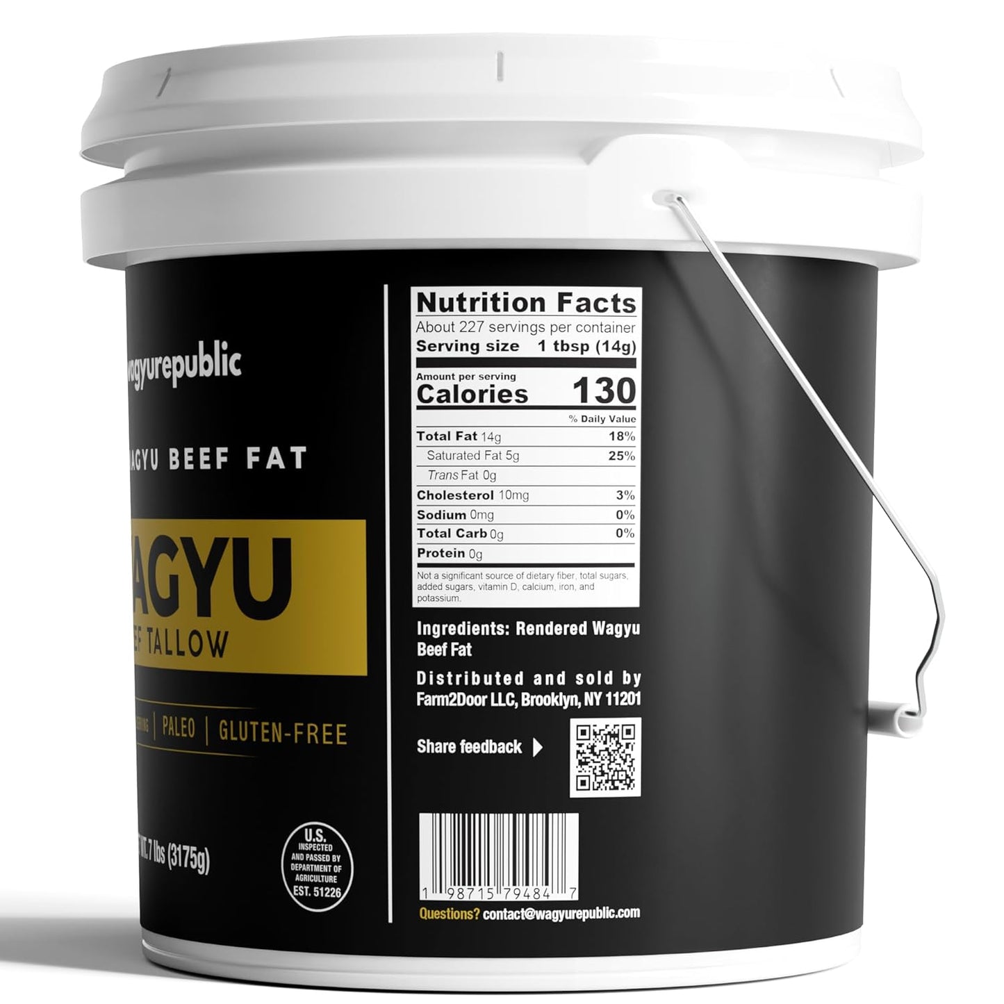 Wagyu Republic Beef Tallow ⎸ Grass Fed Wagyu Beef Tallow, Great for Cooking Steak or as Tallow Balm ⎸ Keto, Gluten Free Protein Snacks for Adults, Perfect for Whole 30 or Carnivore Diet ⎸7lbs