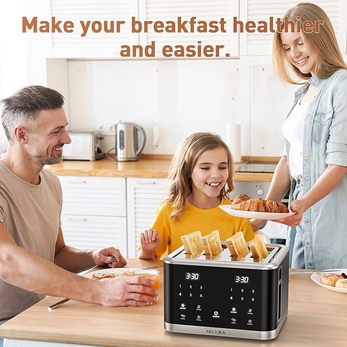 Secura 4-Slice Touchscreen Toaster – Digital Countdown, Dual Control Panels for Personalized Toasting