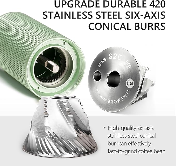 TIMEMORE Manual Coffee Grinder with Stainless Steel Espresso Coffee Bean Grinder Chestnut C3 ESP Internal Adjustable Setting, Double Bearing Positioning Green