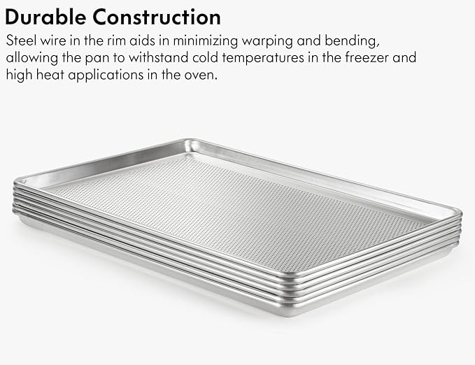 CURTA 6 Pack Aluminum Sheet Pan Perforated, NSF Listed Full Size 26 x 18 inch Commercial Bakery Cake Bun Pan, Baking Tray