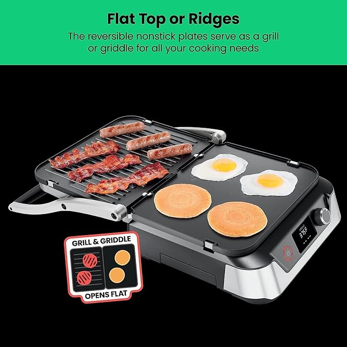 Chefman 5-in-1 Digital Panini Press Grill Sandwich Maker and Griddle Grill Combo with Removable, Reversible Dishwasher-Safe Grilling Plates, Opens 180° for Indoor BBQ /Flat Top Grill, Stainless steel