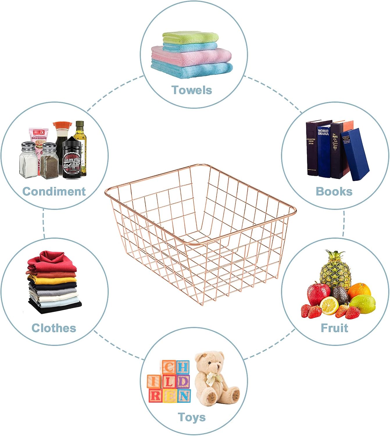 Wire Kitchen Storage Basket 4 Packs,Perfect Pantry Organization Accessories Baskets,Laundry Basket,Countertop Organization,Suitable for Kitchen,Bathroom,Bedroom,Tabletop,Rose gold