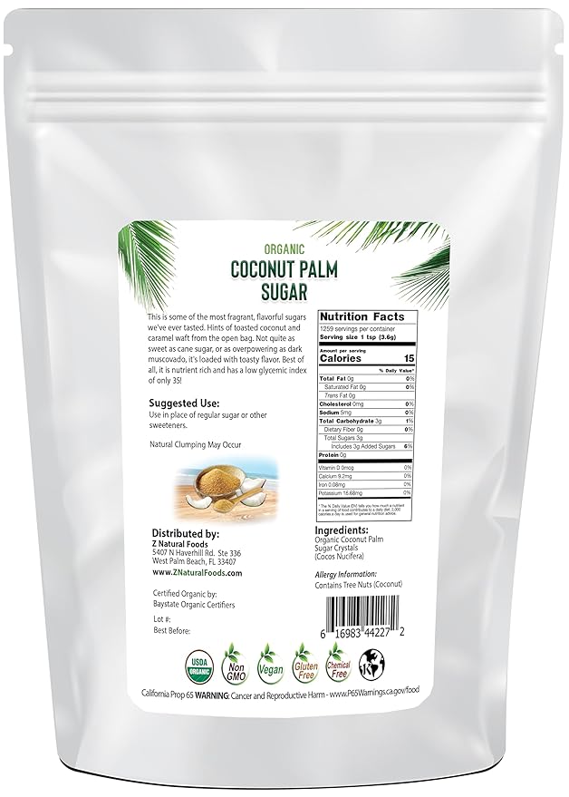 Z Natural Foods Organic Coconut Sugar - Nutrient-Dense, Flavorful & Unrefined Brown Coconut Sugar - Perfect for Tea, Coffee, Oatmeal, Deserts & Baking, Non-GMO, Vegan, Gluten-Free, 10 lbs