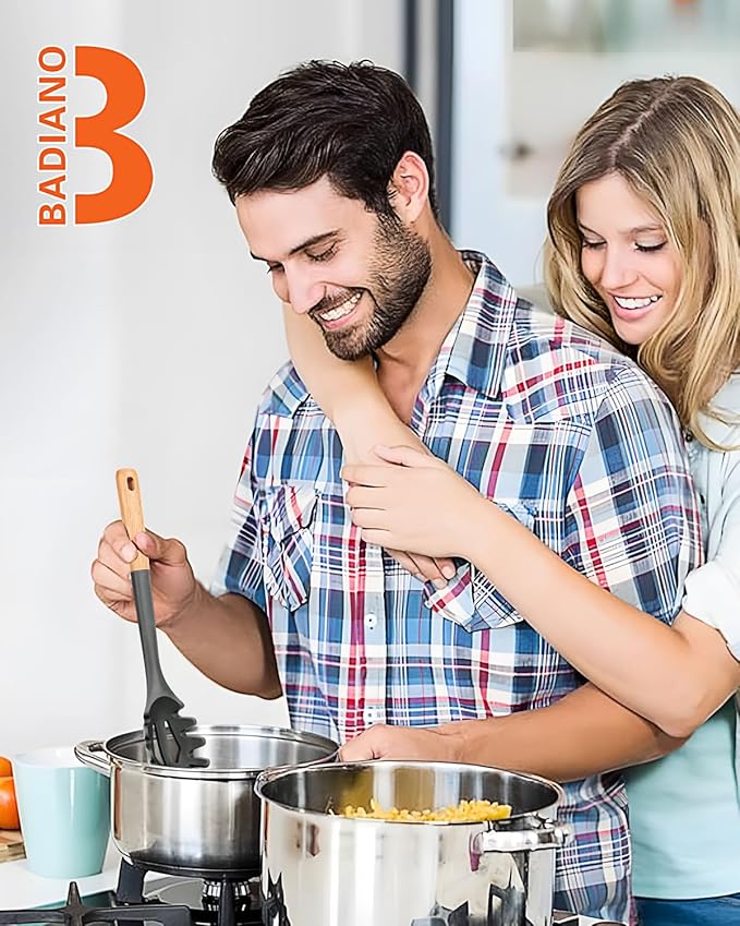 Silicone Pasta Fork, Kitchen Heat Resistant Noodle Spoon Server, BPA Free Spaghetti Strainer,12.8 inch (Grey)