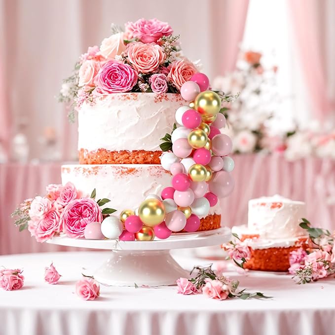 48 Pcs Balls Cake Topper Decorations Balloon Cupcake Toppers Foam Cake Topper Balls Cake Balls Decorations for Birthday Party Wedding Anniversary Cake Decorating (Rose Red, Pink, White, Gold)