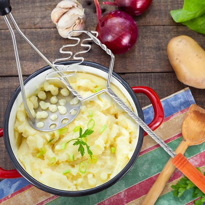 Hemoton Stainless Steel Potato Masher with Non-Slip Handle, Versatile Kitchen Tool for Mashing Potatoes, Vegetables, and Fruits, Dishwasher Safe, 14.56 Inch